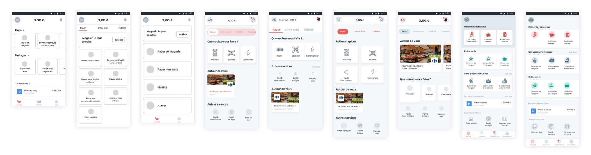 Early prototypes from low fidelity to higher ones